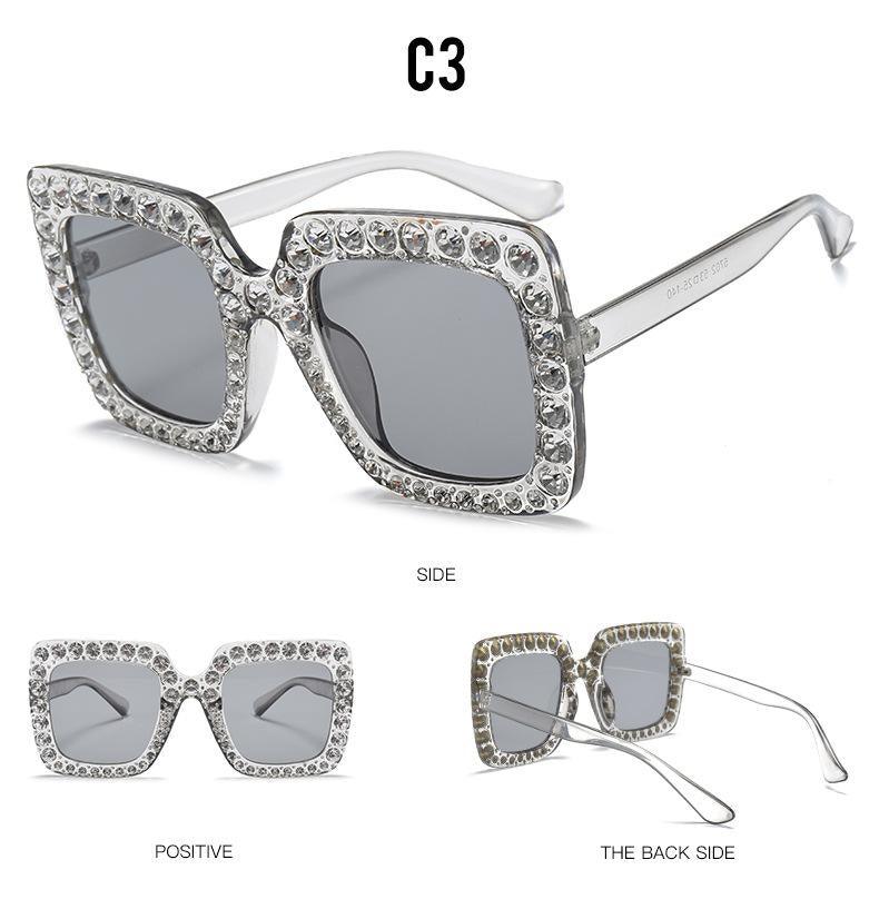 Oversized Square Crystal Sunglasses for Women Retro Diamond Shades