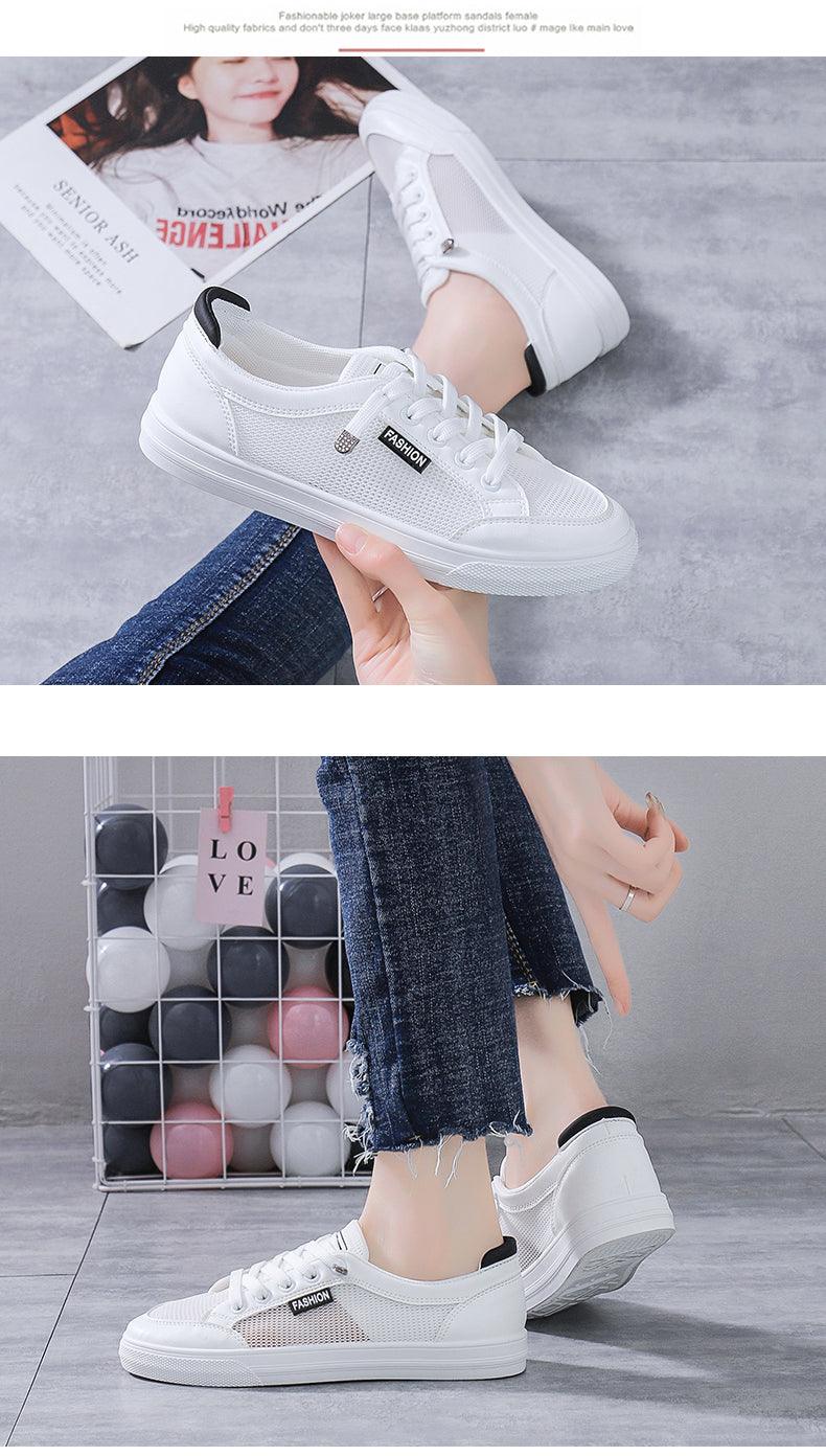 Women's White Mesh Breathable Casual Walking Sneakers Flat Shoes