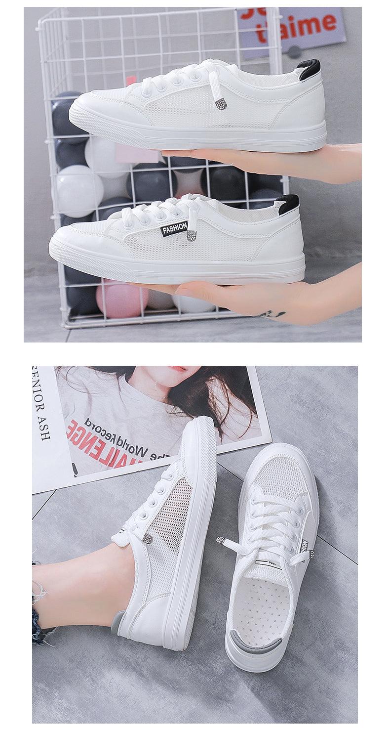 Women's White Mesh Breathable Casual Walking Sneakers Flat Shoes