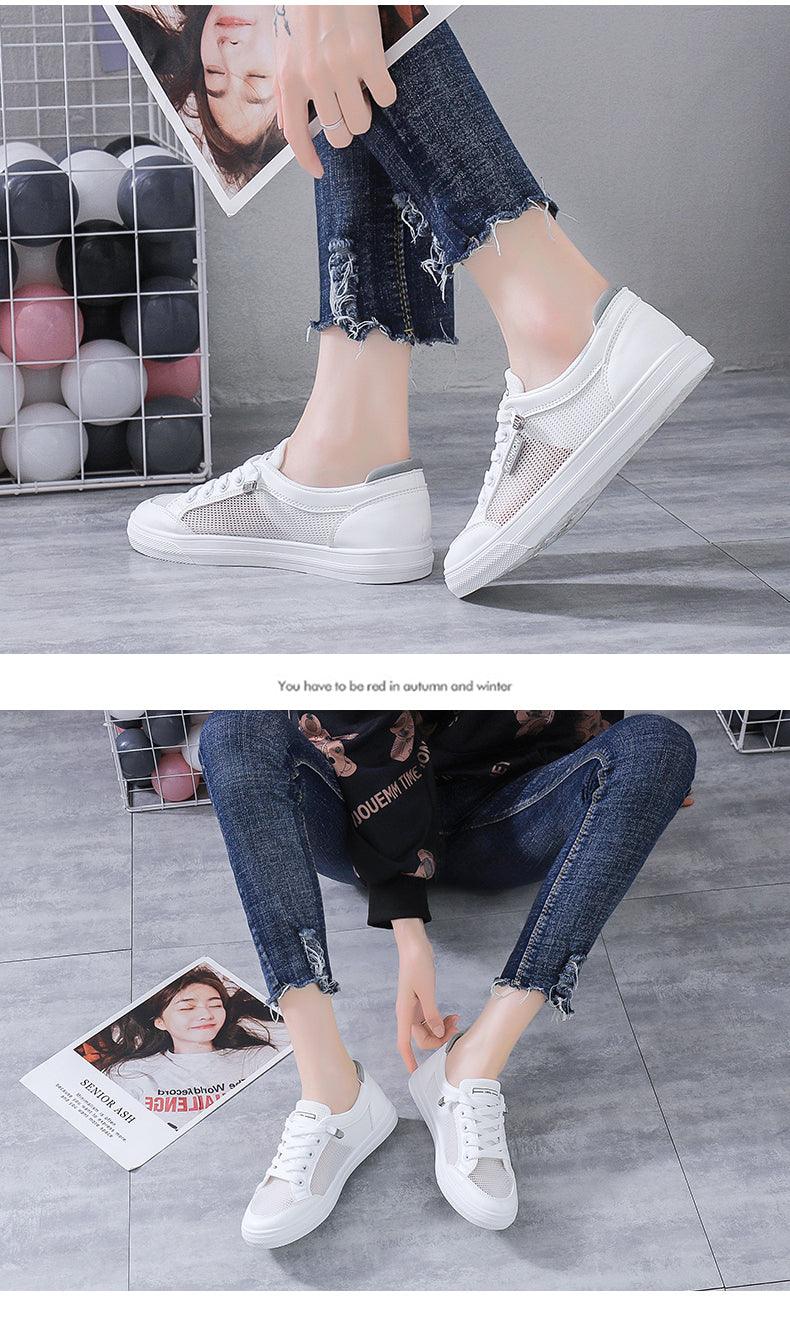Women's White Mesh Breathable Casual Walking Sneakers Flat Shoes