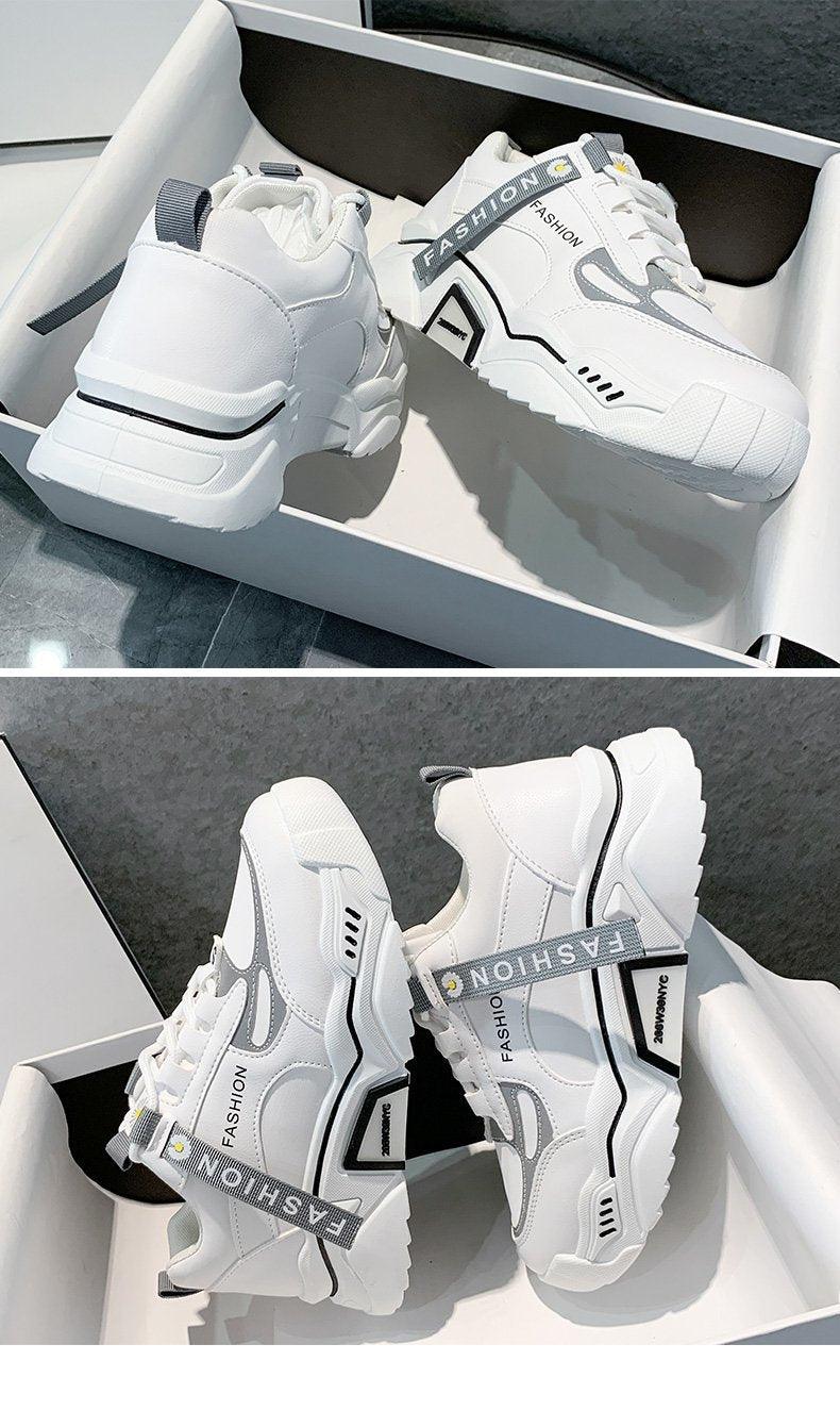 Women’s Reflective Chunky Platform Sneakers – Streetwear Lace-Up