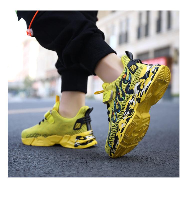 Kids Breathable Knit Athletic Sneakers - Sporty Hook-and-Loop Shoes