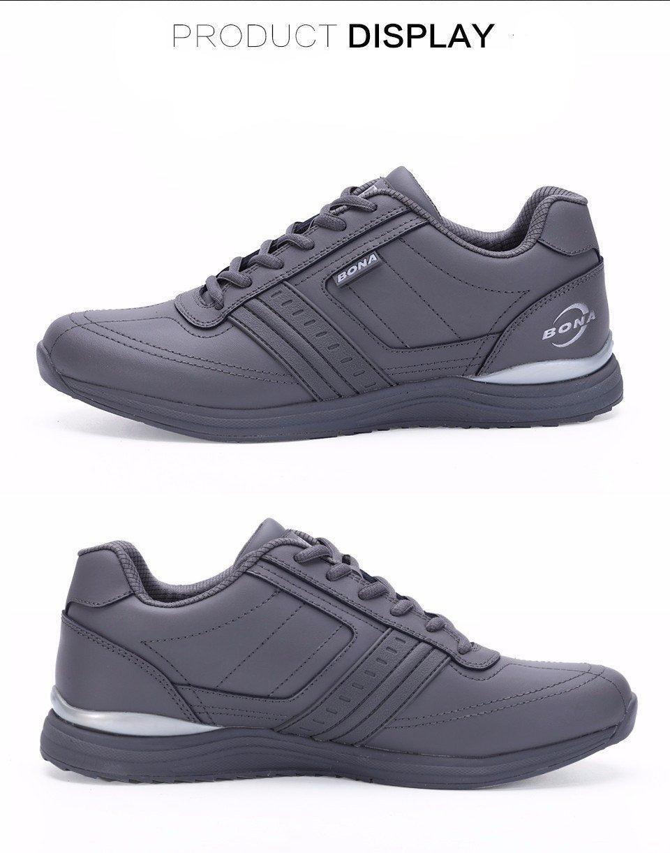 Men's Leather Athletic Walking Shoes - Comfortable Lace-Up Sneakers