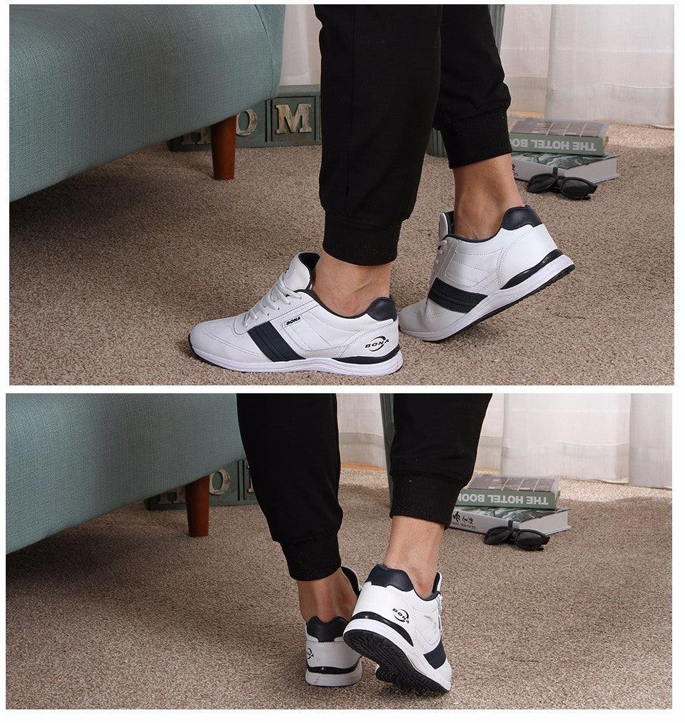 Men's Leather Athletic Walking Shoes - Comfortable Lace-Up Sneakers