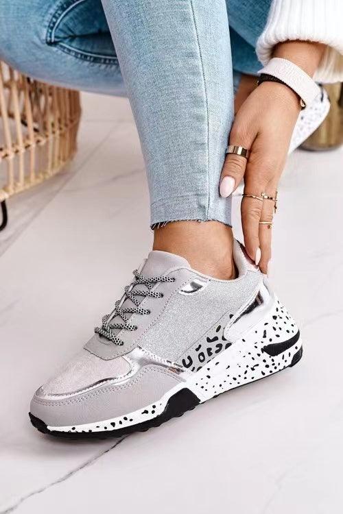 Women's Leopard Print Platform Sneakers Lace-Up Vulcanized Shoes