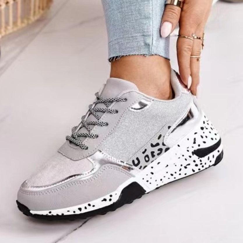 Women's Leopard Print Platform Sneakers Lace-Up Vulcanized Shoes