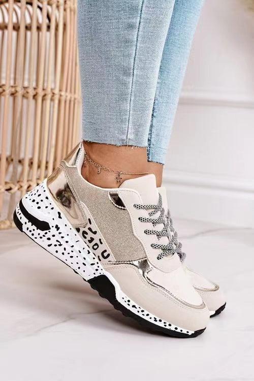 Women's Leopard Print Platform Sneakers Lace-Up Vulcanized Shoes