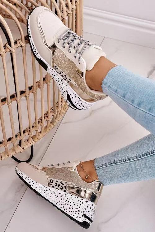 Women's Leopard Print Platform Sneakers Lace-Up Vulcanized Shoes