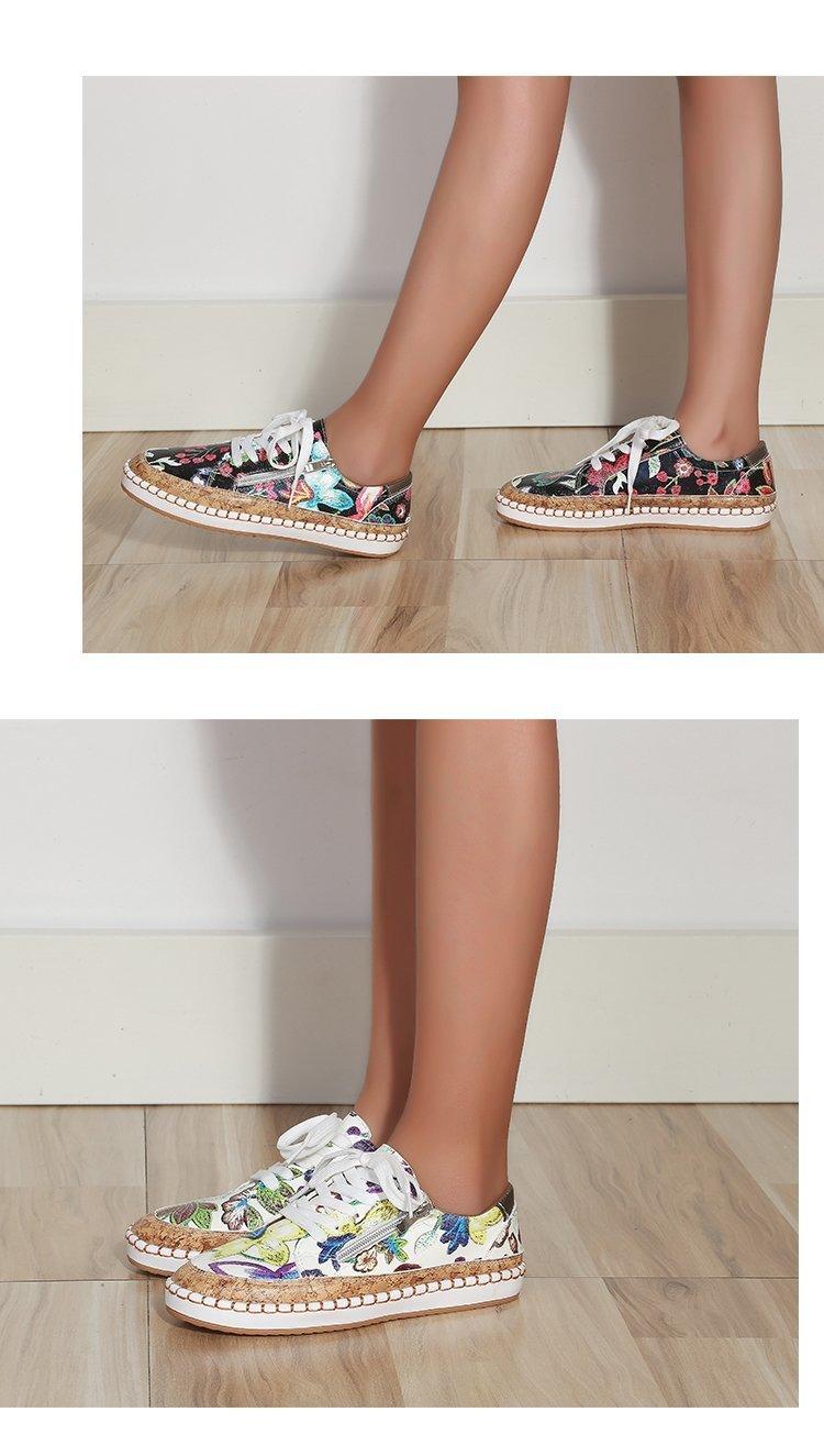 Women's Floral Print Lace-Up Casual Sneakers Summer Walking Shoes