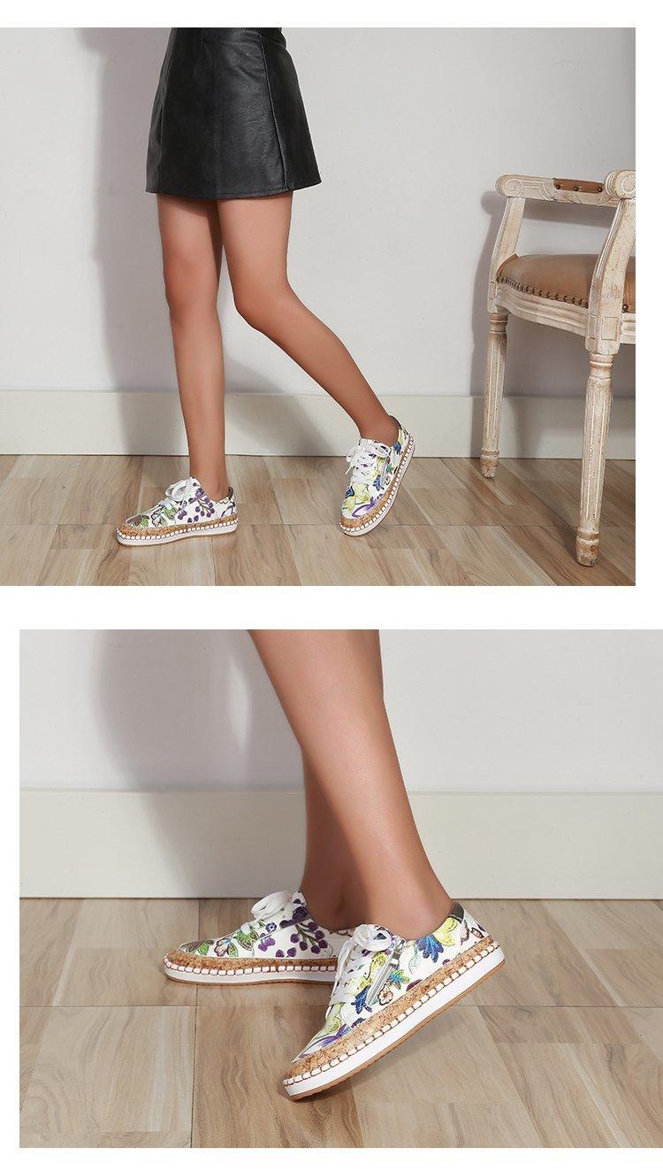 Women's Floral Print Lace-Up Casual Sneakers Summer Walking Shoes