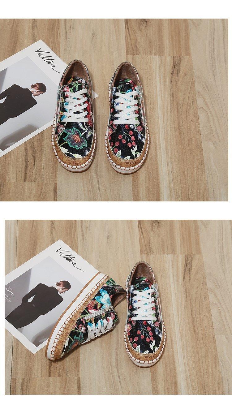 Women's Floral Print Lace-Up Casual Sneakers Summer Walking Shoes