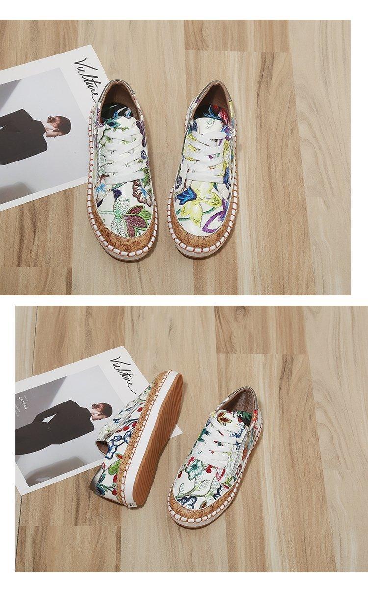 Women's Floral Print Lace-Up Casual Sneakers Summer Walking Shoes