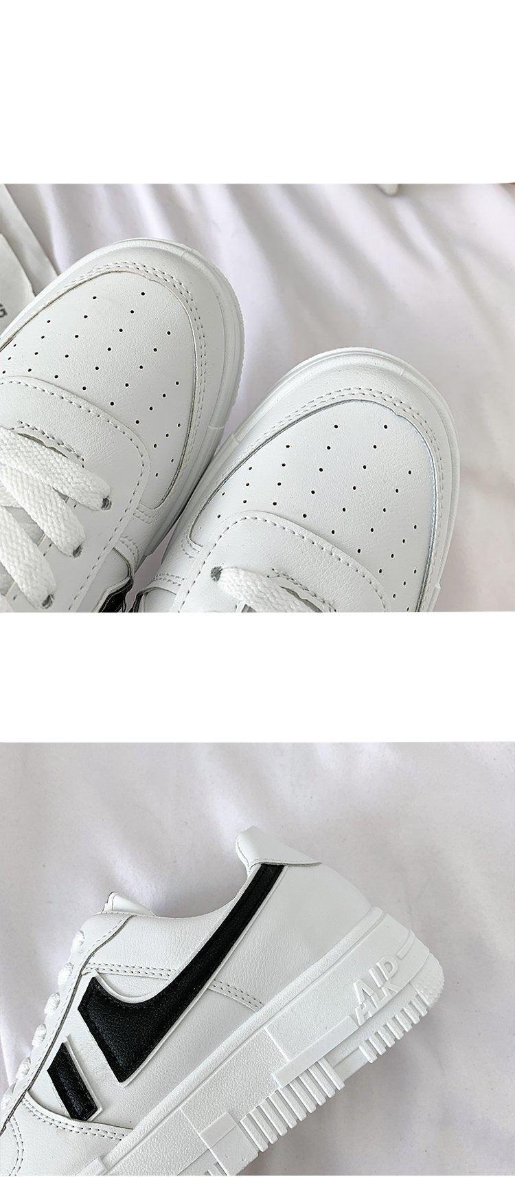 Women's White Casual Lace-Up Sneakers, Breathable Platform Shoes