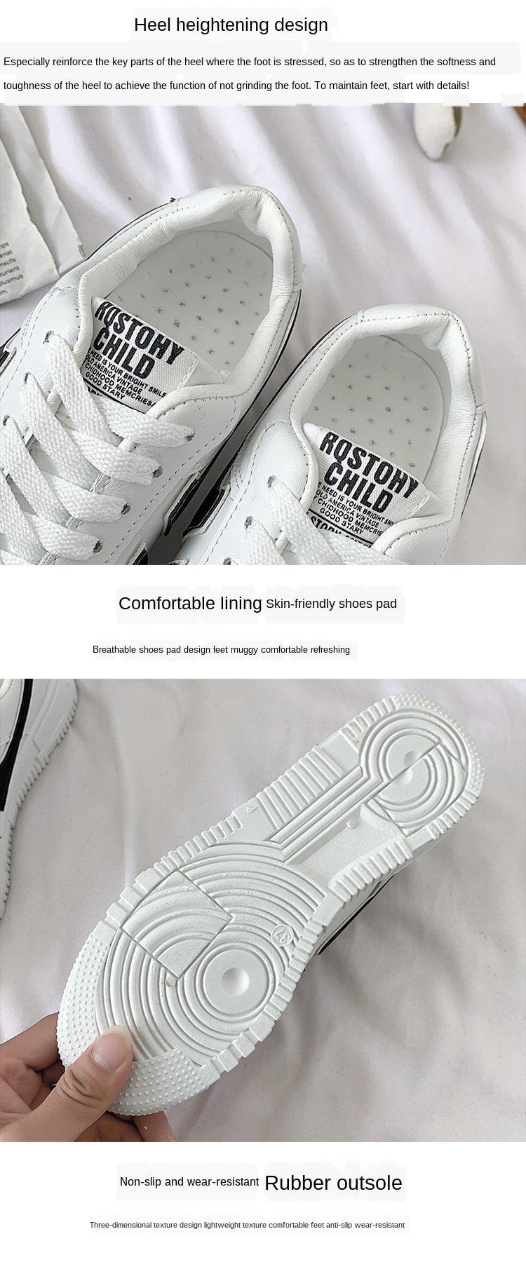 Women's White Casual Lace-Up Sneakers, Breathable Platform Shoes