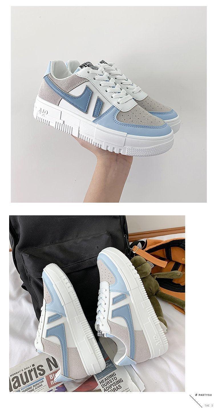 Women's White Casual Lace-Up Sneakers, Breathable Platform Shoes