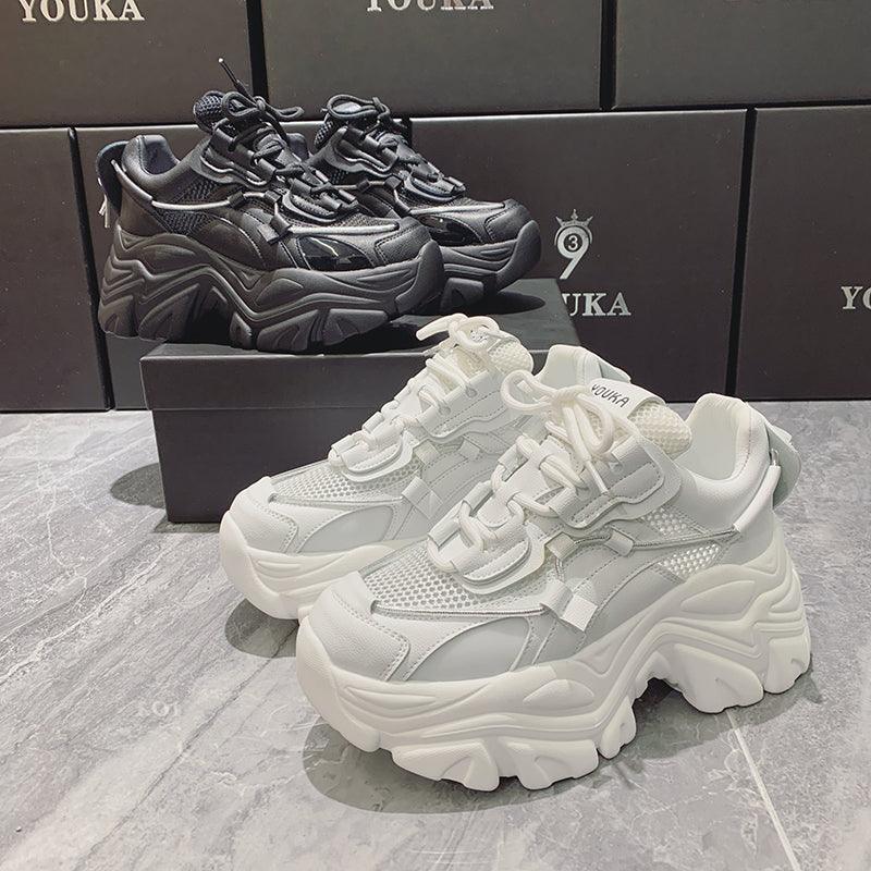 Women's Thick Platform Tennis Sneakers - White Lightweight Shoes
