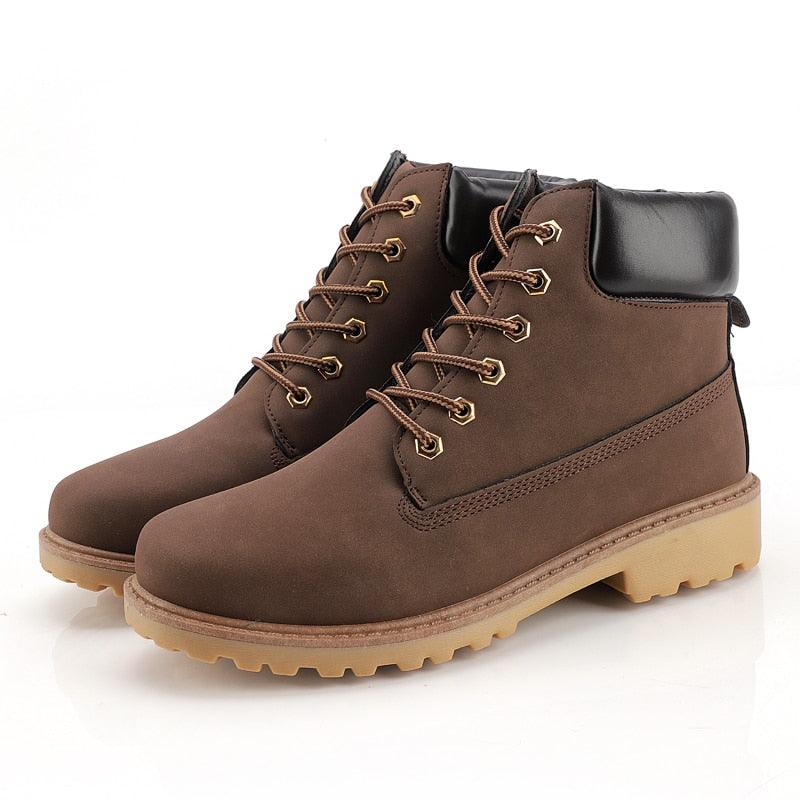 Men's Leather Winter Ankle Boots, Warm Fur Lined Flat Snow Shoes