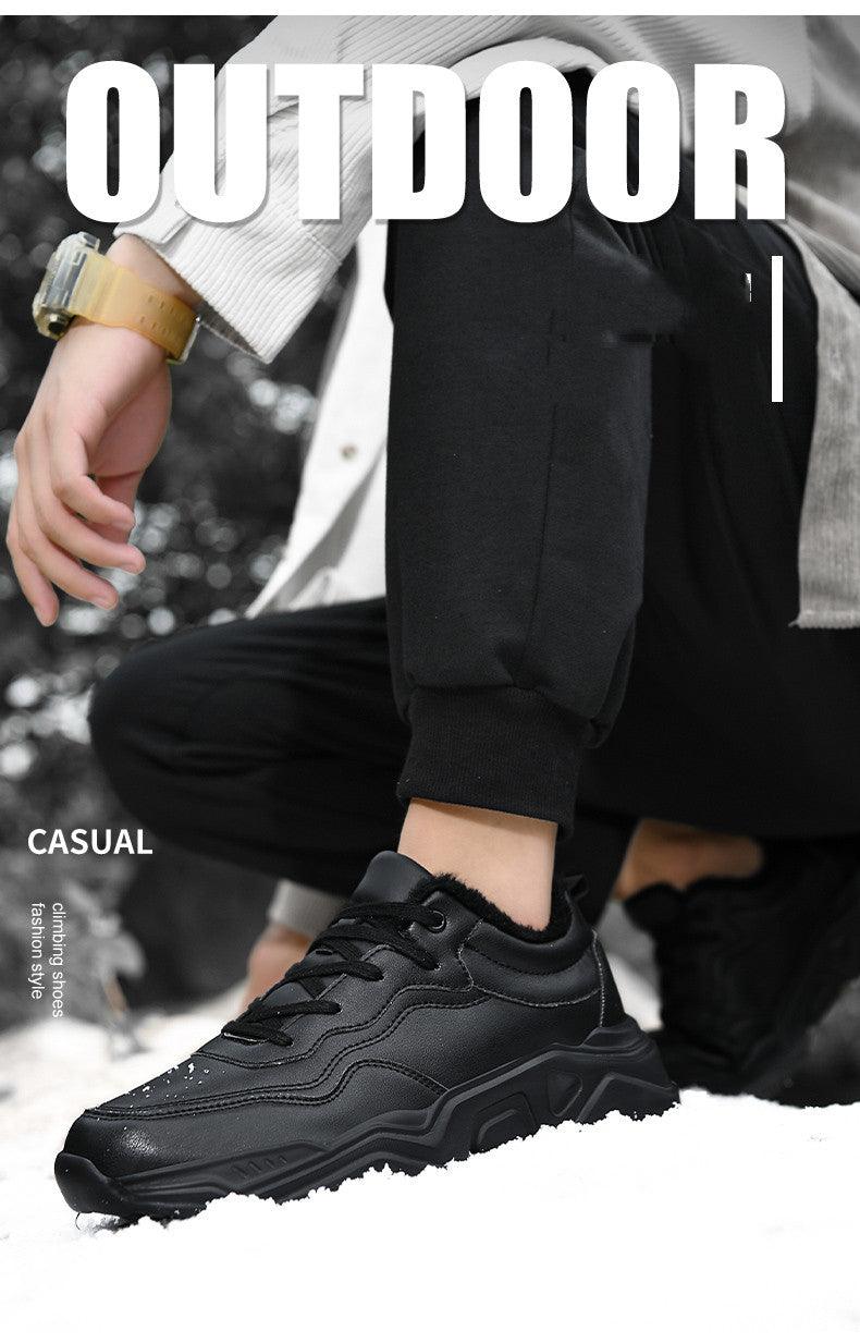 Men's Black Plush Lined Winter Sneakers - Leather Casual Trainers