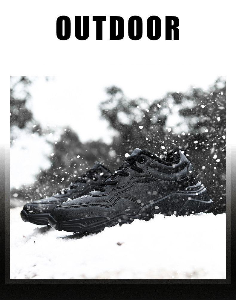 Men's Black Plush Lined Winter Sneakers - Leather Casual Trainers