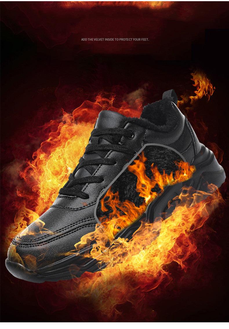 Men's Black Plush Lined Winter Sneakers - Leather Casual Trainers