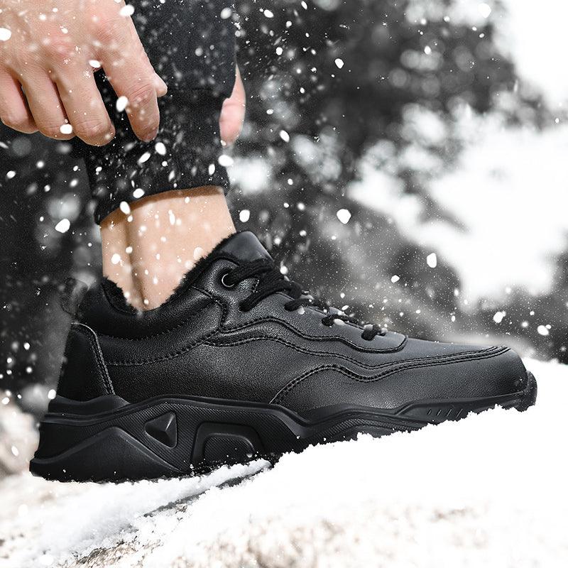 Men's Black Plush Lined Winter Sneakers - Leather Casual Trainers