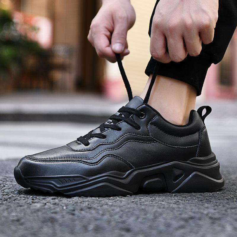 Men's Black Plush Lined Winter Sneakers - Leather Casual Trainers