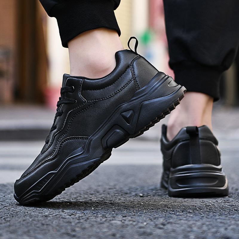 Men's Black Plush Lined Winter Sneakers - Leather Casual Trainers