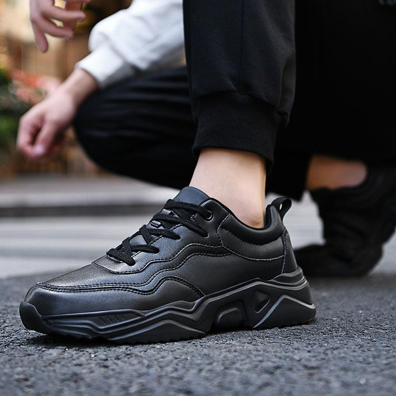 Men's Black Plush Lined Winter Sneakers - Leather Casual Trainers
