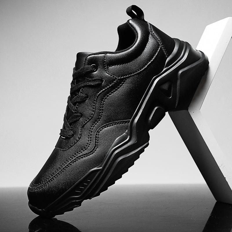 Men's Black Plush Lined Winter Sneakers - Leather Casual Trainers