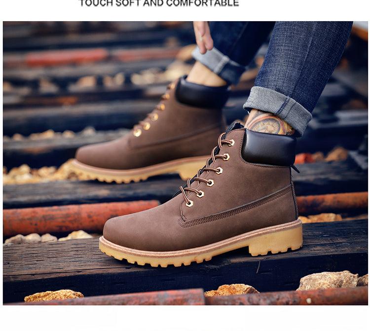 Men's Leather Winter Ankle Boots, Warm Fur Lined Flat Snow Shoes