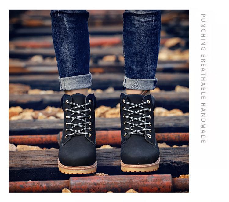 Men's Leather Winter Ankle Boots, Warm Fur Lined Flat Snow Shoes