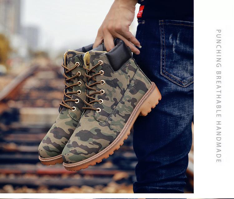 Men's Leather Winter Ankle Boots, Warm Fur Lined Flat Snow Shoes