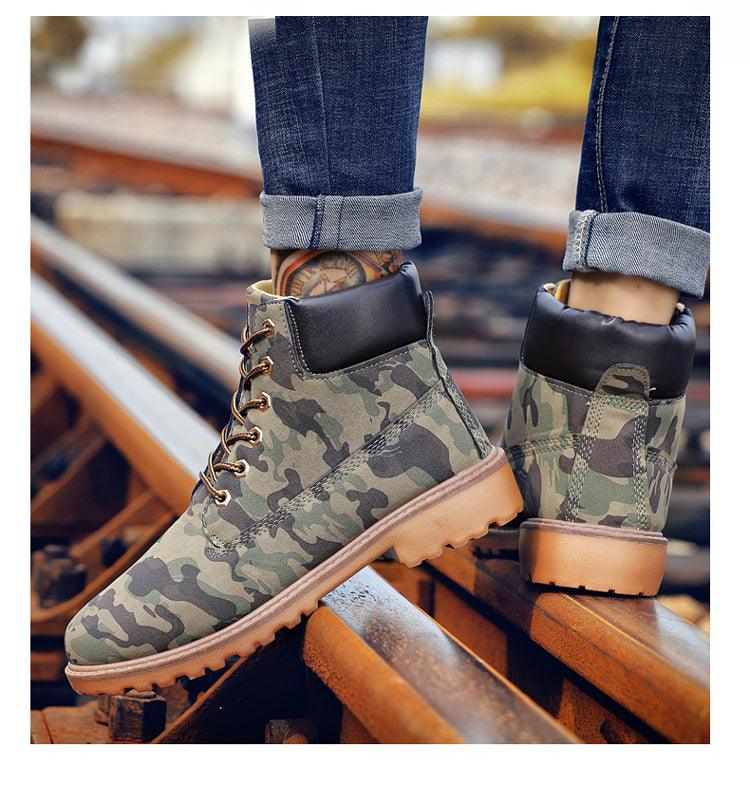 Men's Leather Winter Ankle Boots, Warm Fur Lined Flat Snow Shoes