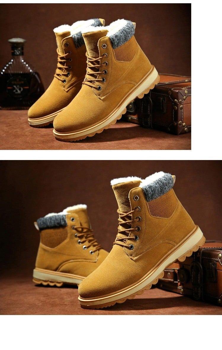 Men's Water-Resistant Leather Snow Boots with Warm Fur Lining