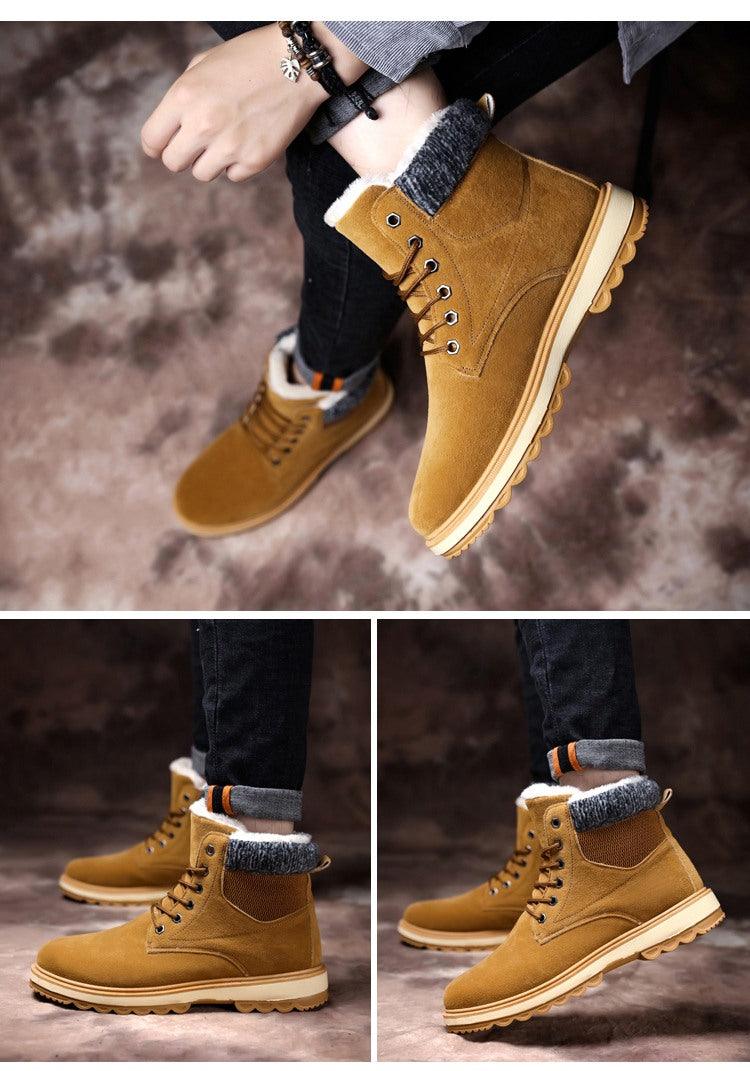 Men's Water-Resistant Leather Snow Boots with Warm Fur Lining