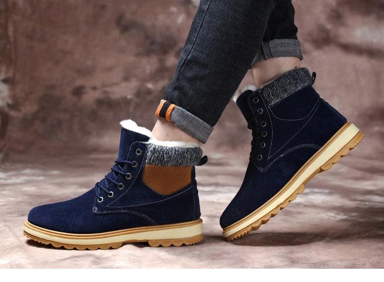 Men's Water-Resistant Leather Snow Boots with Warm Fur Lining