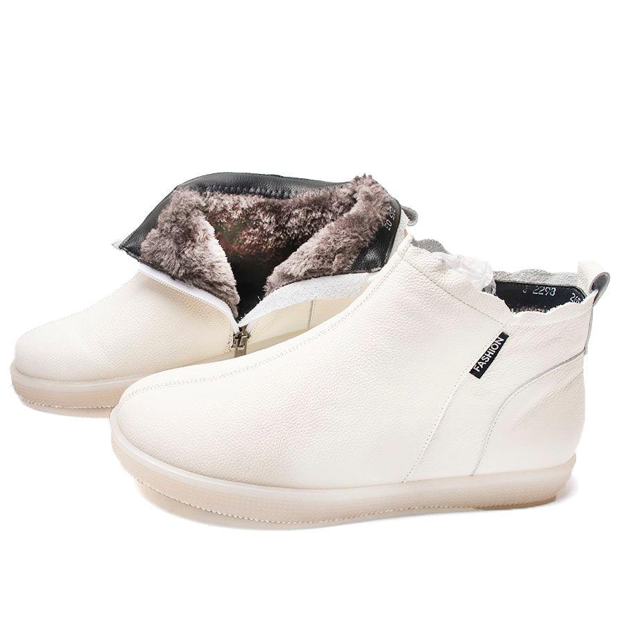 Genuine Leather Waterproof Winter Ankle Boots with Faux Fur Lining