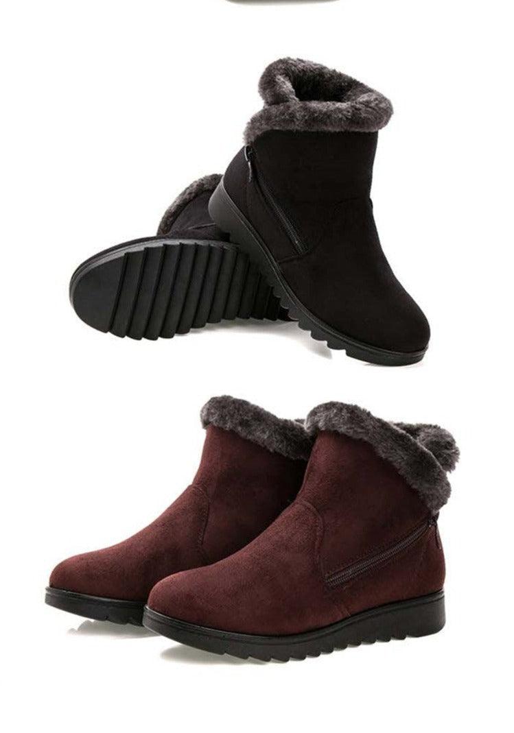 Red Waterproof Winter Ankle Boots - Fleece-Lined Platform Snow Boots