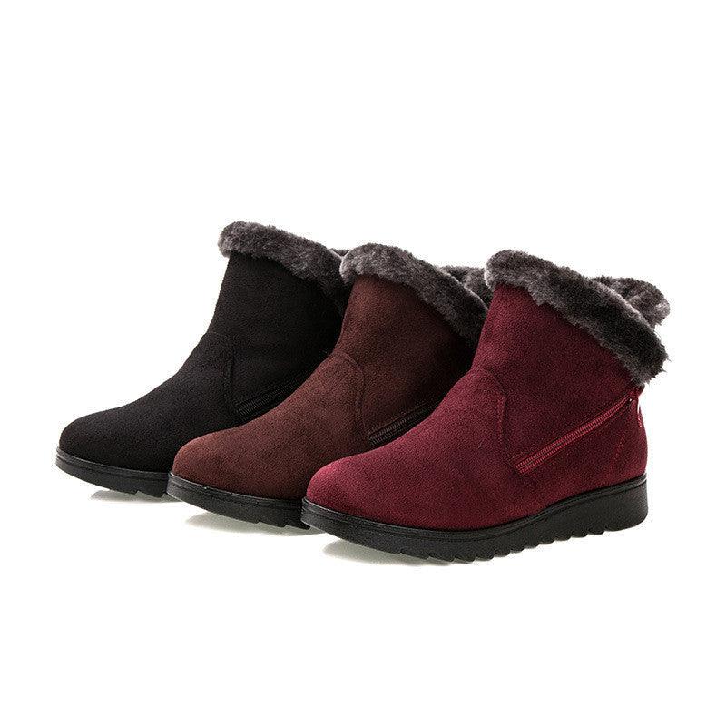 Red Waterproof Winter Ankle Boots - Fleece-Lined Platform Snow Boots