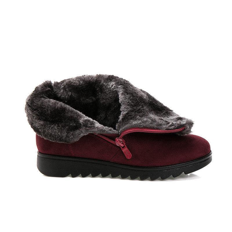 Red Waterproof Winter Ankle Boots - Fleece-Lined Platform Snow Boots