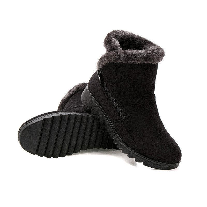 Red Waterproof Winter Ankle Boots - Fleece-Lined Platform Snow Boots