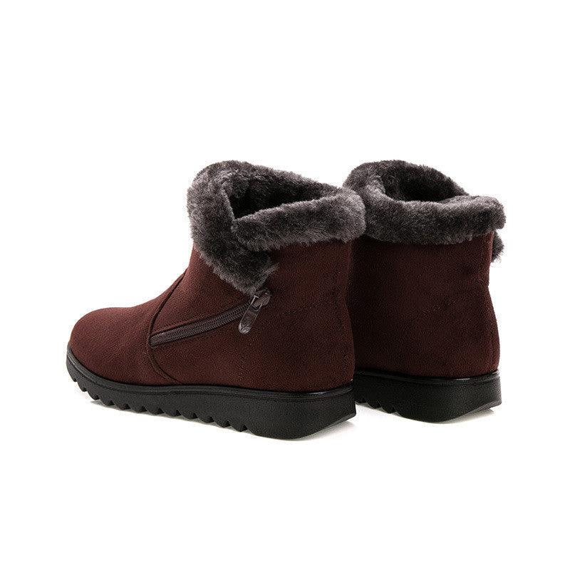 Red Waterproof Winter Ankle Boots - Fleece-Lined Platform Snow Boots