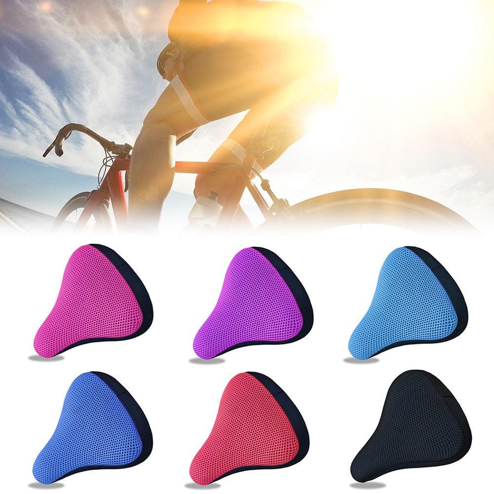 Stevvex 3D soft breathable bike saddle cushion cover with water-resistant layer on a stationary exercise bike.