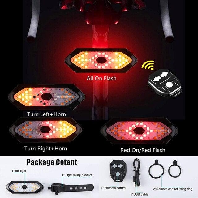 Wireless Remote Bike Turn Signal LED Tail Light for Night Cycling