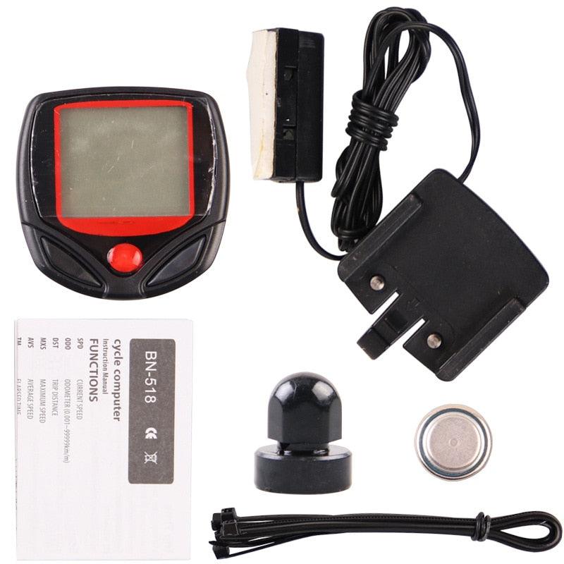 Mini Waterproof Digital Bike Speedometer & Odometer, Black/Red