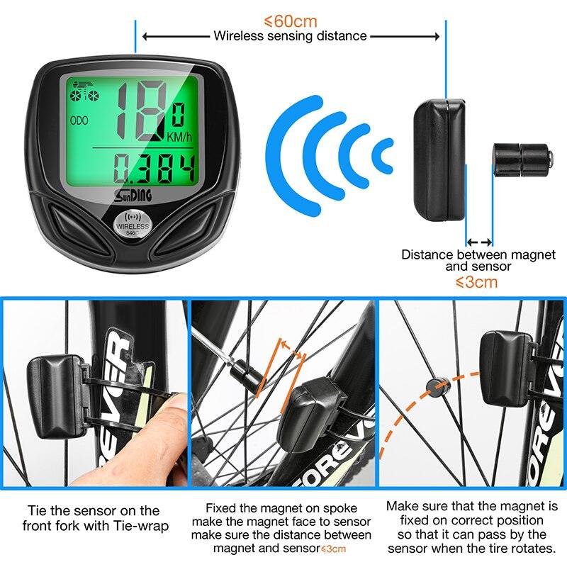 Wireless Bike Computer with 16-Function LCD Backlight Display