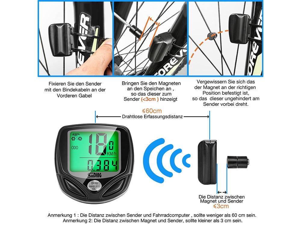 Wireless Bike Computer with 16-Function LCD Backlight Display
