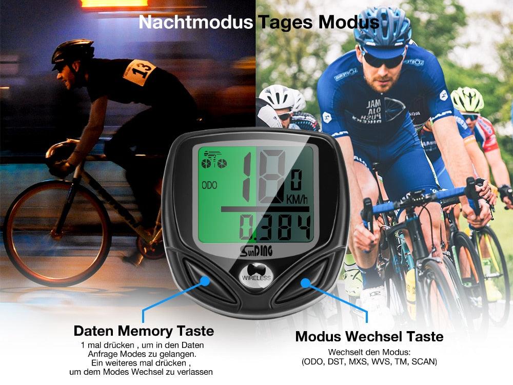 Wireless Bike Computer with 16-Function LCD Backlight Display