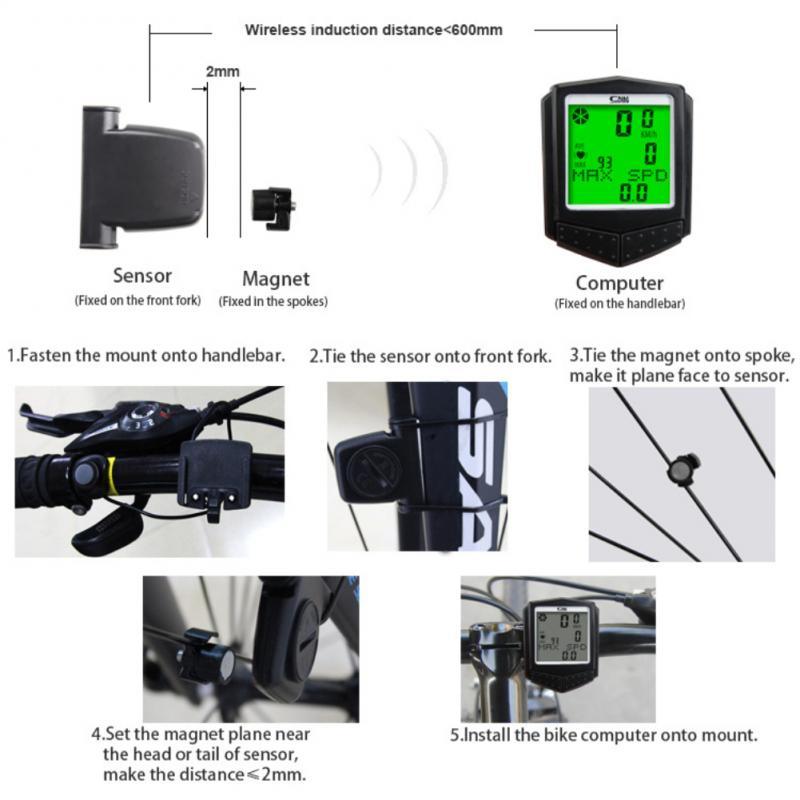 Wireless Waterproof Bicycle Computer with Backlit LCD Display