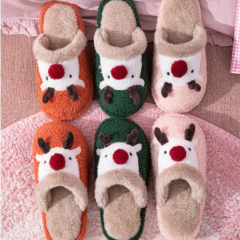 Cute Christmas Deer Indoor Slippers, Memory Foam House Shoes